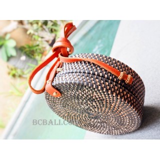 sling bags circle rattan synthetic black color